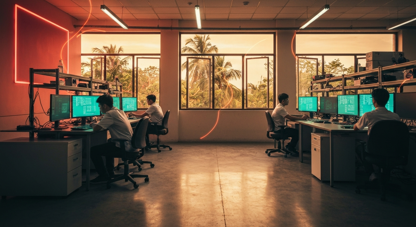 Inside a Vietnamese university AI laboratory at golden hour
