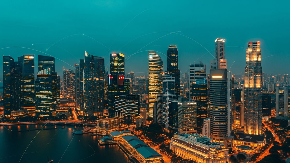 Singapore skyline at dusk with data centre lights