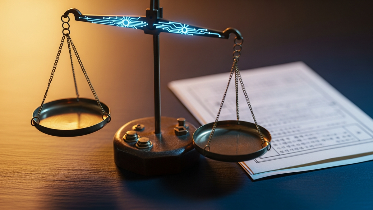 Korean balance scale and hanji paper representing legal precision